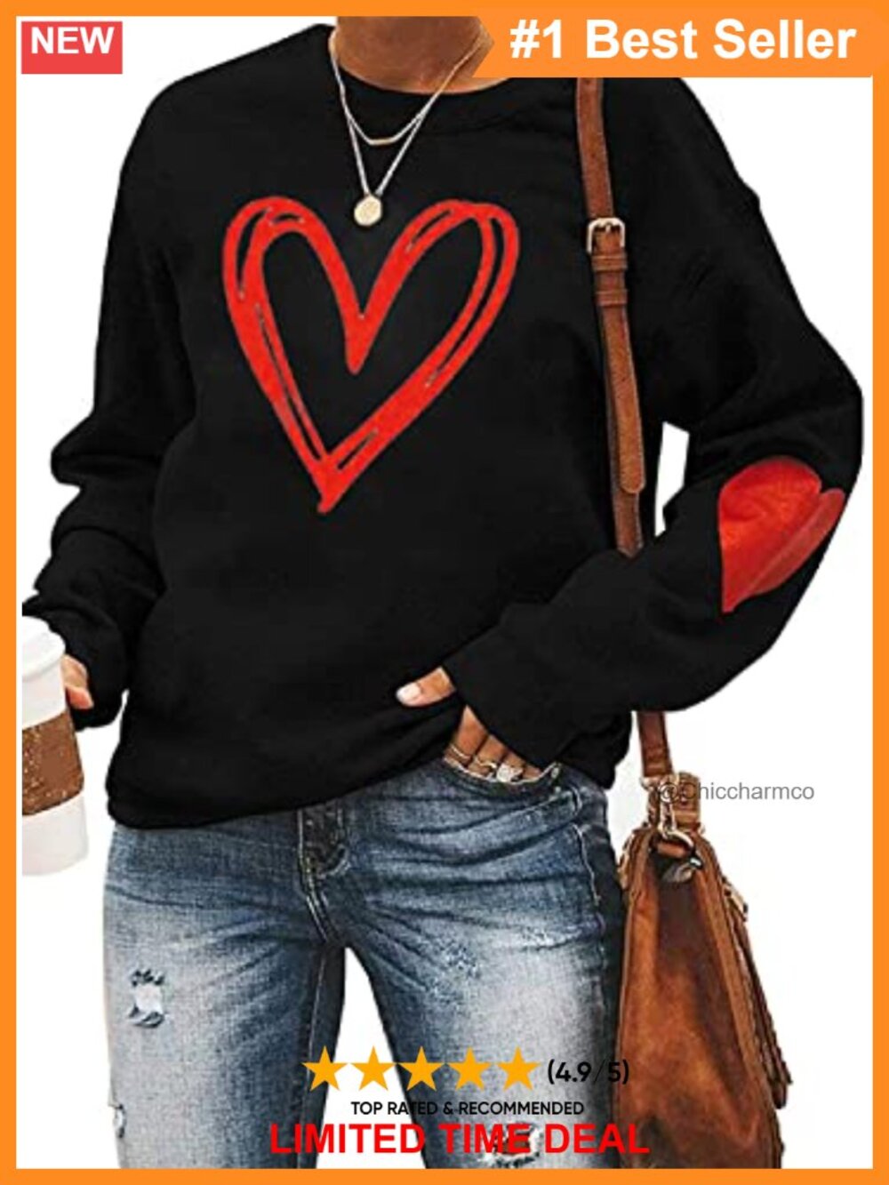 Ykomow Long Sleeve Plaid Love Heart Valentine's Sweatshirt Crew Neck Loose Fit